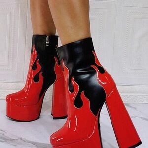 Fiery Red and Black Platform Boots